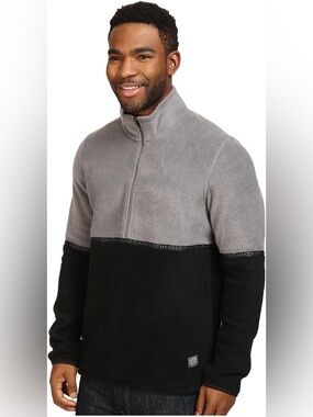 Toad&Co Men’s Ajax Fleece- Gray and Black Zip-Up Sherpa Pullover - Large